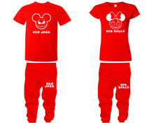 Charger l&#39;image dans la galerie, Her Jack and His Sally shirts and jogger pants, matching top and bottom set, Red t shirts, men joggers, shirt and jogger pants women. Matching couple joggers
