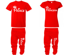 將圖片載入圖庫檢視器 Prince Princess shirts, matching top and bottom set, Red t shirts, men joggers, shirt and jogger pants women. Matching couple joggers
