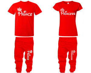 Prince Princess shirts, matching top and bottom set, Red t shirts, men joggers, shirt and jogger pants women. Matching couple joggers