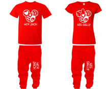 Load image into Gallery viewer, Her Jack and His Sally shirts and jogger pants, matching top and bottom set, Red t shirts, men joggers, shirt and jogger pants women. Matching couple joggers
