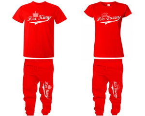 Her King His Queen shirts, matching top and bottom set, Red t shirts, men joggers, shirt and jogger pants women. Matching couple joggers