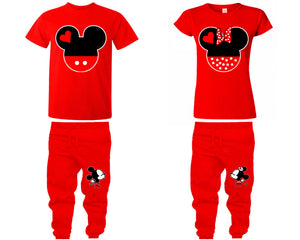 Mickey Minnie shirts, matching top and bottom set, Red t shirts, men joggers, shirt and jogger pants women. Matching couple joggers