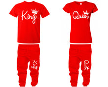 將圖片載入圖庫檢視器 King Queen shirts, matching top and bottom set, Red t shirts, men joggers, shirt and jogger pants women. Matching couple joggers
