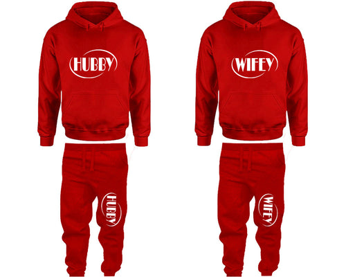 Hubby and Wifey matching top and bottom set, Red pullover hoodie and sweatpants sets for mens, pullover hoodie and jogger set womens. Matching couple joggers.