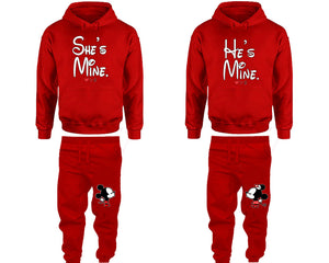 She's Mine and He's Mine matching top and bottom set, Red hoodie and sweatpants sets for mens hoodie and jogger set womens. Matching couple joggers.