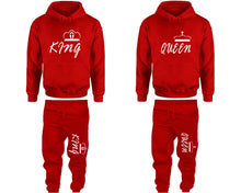 Load image into Gallery viewer, King and Queen matching top and bottom set, Red pullover hoodie and sweatpants sets for mens, pullover hoodie and jogger set womens. Matching couple joggers.
