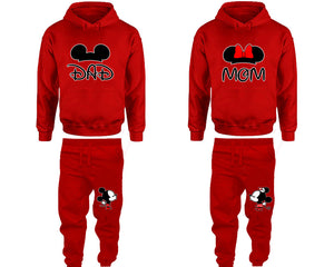 Dad and Mom matching top and bottom set, Red hoodie and sweatpants sets for mens hoodie and jogger set womens. Matching couple joggers.