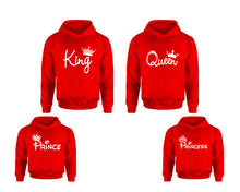 Load image into Gallery viewer, King Queen, Prince and Princess. Matching family outfits. Red adults, kids pullover hoodie.
