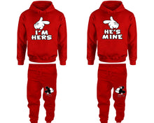 將圖片載入圖庫檢視器 I&#39;m Hers and He&#39;s Mine matching top and bottom set, Red hoodie and sweatpants sets for mens hoodie and jogger set womens. Matching couple joggers.
