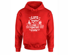 將圖片載入圖庫檢視器 Life Begins At The End Of Your Comfort Zone inspirational quote hoodie. Red Hoodie, hoodies for men, unisex hoodies
