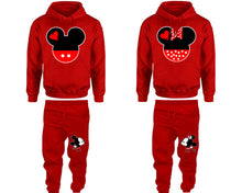 Load image into Gallery viewer, Mickey and Minnie matching top and bottom set, Red hoodie and sweatpants sets for mens hoodie and jogger set womens. Matching couple joggers.
