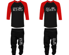 Charger l&#39;image dans la galerie, Her King and His Queen baseball shirts, matching top and bottom set, Red Black Black baseball shirts, men joggers, shirt and jogger pants women. Matching couple joggers
