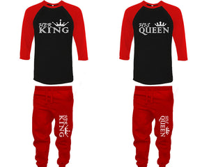 Her King and His Queen baseball shirts, matching top and bottom set, Red Black Red baseball shirts, men joggers, shirt and jogger pants women. Matching couple joggers