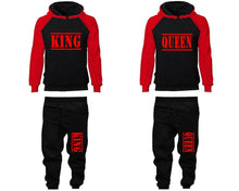 將圖片載入圖庫檢視器 King and Queen matching top and bottom set, Red Black raglan hoodie and sweatpants sets for mens, raglan hoodie and jogger set womens. Matching couple joggers.
