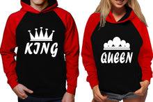 이미지를 갤러리 뷰어에 로드 , King and Queen raglan hoodies, Matching couple hoodies, Red Black his and hers man and woman contrast raglan hoodies
