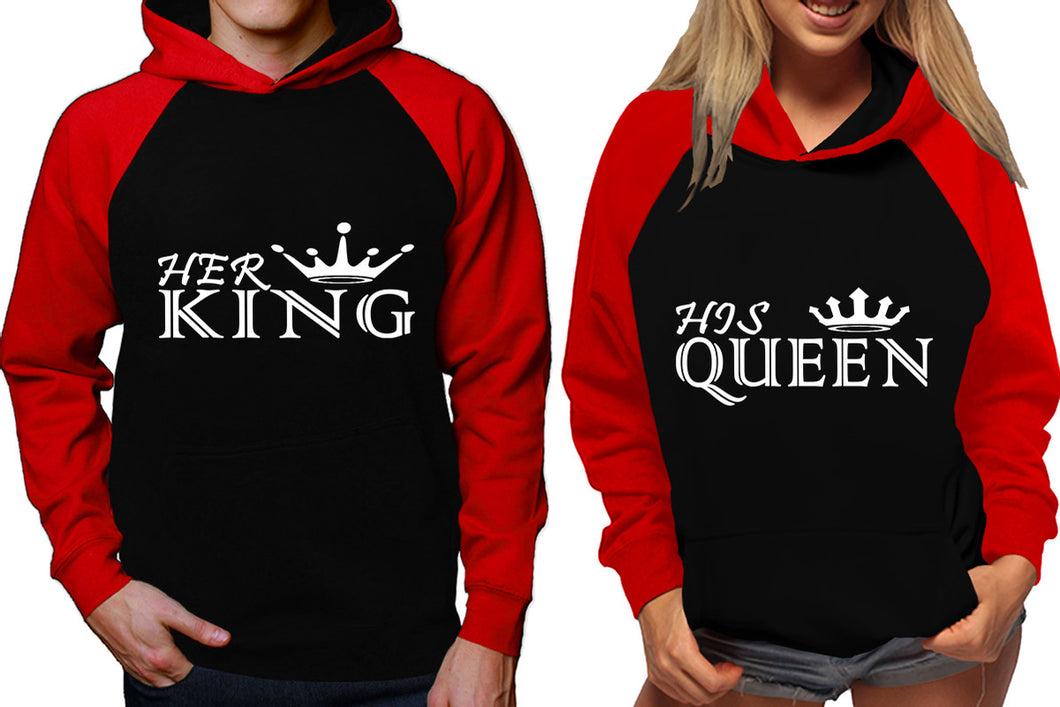 Her King and His Queen raglan hoodies, Matching couple hoodies, Red Black his and hers man and woman contrast raglan hoodies