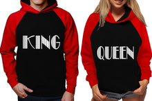 將圖片載入圖庫檢視器 King and Queen raglan hoodies, Matching couple hoodies, Red Black his and hers man and woman contrast raglan hoodies

