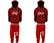 Load image into Gallery viewer, King and Queen matching top and bottom set, Red Cloud design tie dye hoodie and jogger pants set for mens, tie dye hoodie and jogger set womens. Matching couple joggers.
