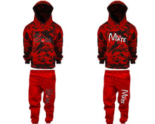 Load image into Gallery viewer, Soul and Mate matching top and bottom set, Red Cloud design tie dye hoodie and jogger pants set for mens, tie dye hoodie and jogger set womens. Matching couple joggers.
