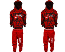 Load image into Gallery viewer, Hubby and Wifey matching top and bottom set, Red Cloud design tie dye hoodie and jogger pants set for mens, tie dye hoodie and jogger set womens. Matching couple joggers.

