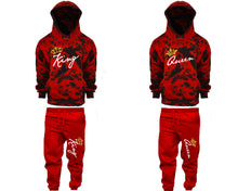 Load image into Gallery viewer, King and Queen matching top and bottom set, Red Cloud design tie dye hoodie and jogger pants set for mens, tie dye hoodie and jogger set womens. Matching couple joggers.
