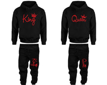 Cargar imagen en el visor de la galería, King and Queen matching top and bottom set, Red Glitter hoodie and sweatpants sets for mens hoodie and jogger set womens. Matching couple joggers.
