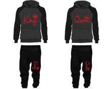 Charger l&#39;image dans la galerie, King and Queen matching top and bottom set, Red Glitter design hoodie and sweatpants sets for mens hoodie and jogger set womens. Matching couple joggers.
