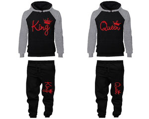 King and Queen matching top and bottom set, Red Glitter design hoodie and sweatpants sets for mens hoodie and jogger set womens. Matching couple joggers.