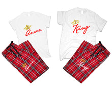Load image into Gallery viewer, King and Queen matching couple top bottom sets.Couple shirts, Red White_White flannel pants for men, flannel pants for women. Couple matching shirts.
