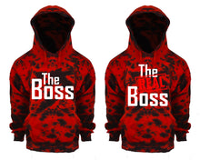 Görseli Galeri görüntüleyiciye yükleyin, The Boss and The Real Boss Tie Die couple hoodies, Matching couple hoodies, Red Cloud tie dye hoodies.
