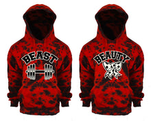 Charger l&#39;image dans la galerie, Beast and Beauty Tie Die couple hoodies, Matching couple hoodies, Red Cloud tie dye hoodies.
