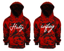 Load image into Gallery viewer, Hubby and Wifey Tie Die couple hoodies, Matching couple hoodies, Red Cloud tie dye hoodies.
