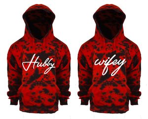 Hubby and Wifey Tie Die couple hoodies, Matching couple hoodies, Red Cloud tie dye hoodies.