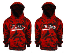 Görseli Galeri görüntüleyiciye yükleyin, Hubby and Wifey Tie Die couple hoodies, Matching couple hoodies, Red Cloud tie dye hoodies.
