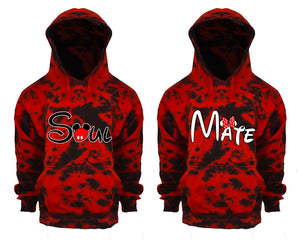 Soul and Mate Tie Die couple hoodies, Matching couple hoodies, Red Cloud tie dye hoodies.