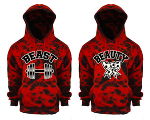 Beast and Beauty Tie Die couple hoodies, Matching couple hoodies, Red Cloud tie dye hoodies.
