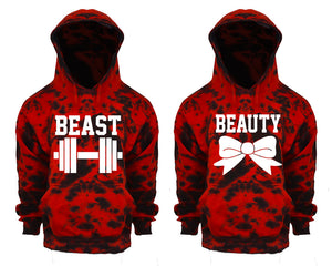 Beast and Beauty Tie Die couple hoodies, Matching couple hoodies, Red Cloud tie dye hoodies.