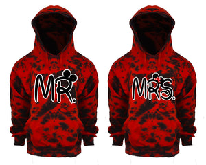 Mr and Mrs Tie Die couple hoodies, Matching couple hoodies, Red Cloud tie dye hoodies.