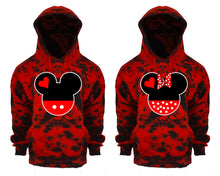 Cargar imagen en el visor de la galería, Mickey and Minnie Tie Die couple hoodies, Matching couple hoodies, Red Cloud tie dye hoodies.
