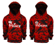 Cargar imagen en el visor de la galería, Prince and Princess Tie Die couple hoodies, Matching couple hoodies, Red Cloud tie dye hoodies.
