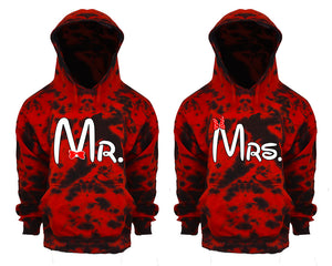Mr and Mrs Tie Die couple hoodies, Matching couple hoodies, Red Cloud tie dye hoodies.