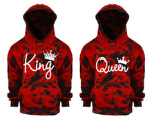 Cargar imagen en el visor de la galería, King and Queen Tie Die couple hoodies, Matching couple hoodies, Red Cloud tie dye hoodies.

