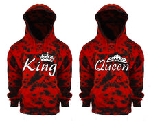 Cargar imagen en el visor de la galería, King and Queen Tie Die couple hoodies, Matching couple hoodies, Red Cloud tie dye hoodies.
