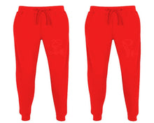 Cargar imagen en el visor de la galería, King and Queen matching jogger pants, Red sweatpants for mens, jogger set womens. Matching couple joggers.
