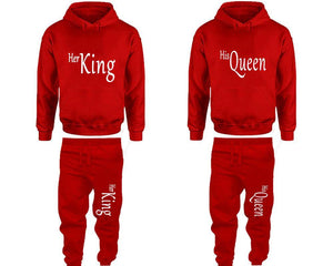 Her King and His Queen matching top and bottom set, Red pullover hoodie and sweatpants sets for mens, pullover hoodie and jogger set womens. Matching couple joggers.