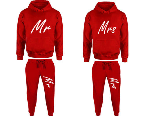 Mr and Mrs matching top and bottom set, Red pullover hoodie and sweatpants sets for mens, pullover hoodie and jogger set womens. Matching couple joggers.