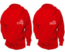 Cargar imagen en el visor de la galería, King and Queen zipper hoodies, Matching couple hoodies, Red zip up hoodie for man, Red zip up hoodie womens
