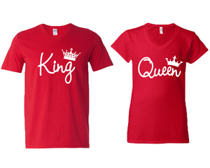 King and Queen matching couple v-neck shirts.Couple shirts, Red v neck t shirts for men, v neck t shirts women. Couple matching shirts.