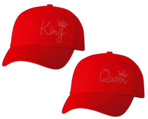 King and Queen matching caps for couples, Red baseball caps.Red Glitter color Vinyl Design