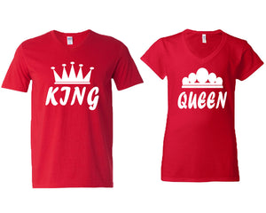 King and Queen matching couple v-neck shirts.Couple shirts, Red v neck t shirts for men, v neck t shirts women. Couple matching shirts.